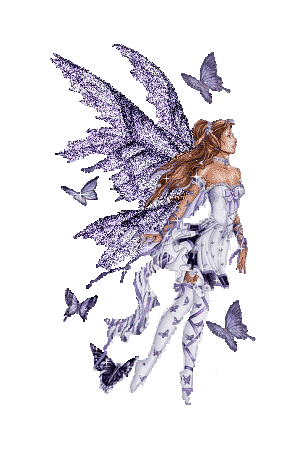 Fée violette avec papillons volant autour d'elle
